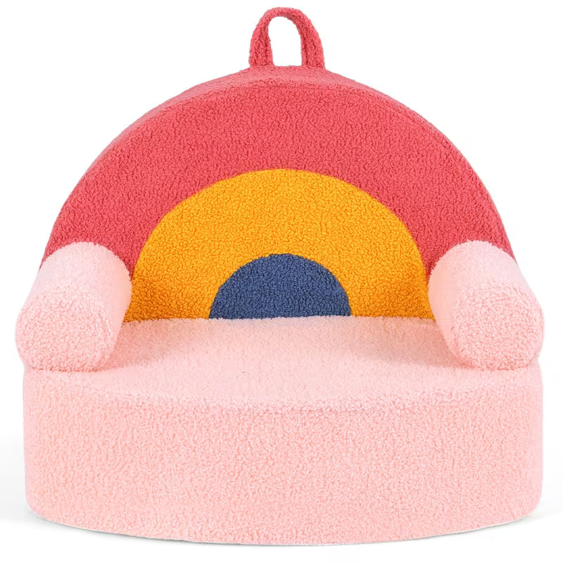 Kids Couch, Foam Sofa with Soft & Machine-Washable Teddy Fleece Cover, Non-Slip Base, Handle
