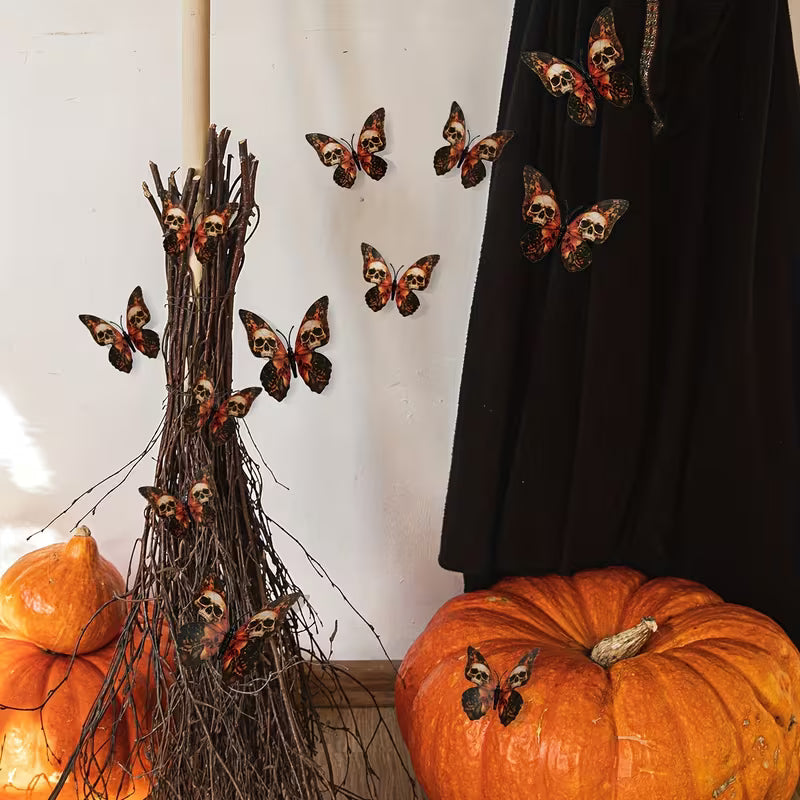 A Set of 12pcs PY3041 3D Skeleton Butterfly Stickers for Halloween Wall Decoration