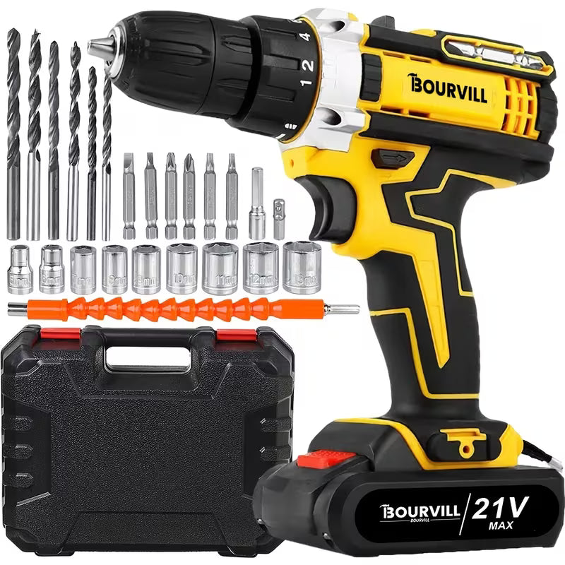 BOURVILL 21V Cordless Impact Drill Set, Wireless Drill Set, Household Power Tool Set