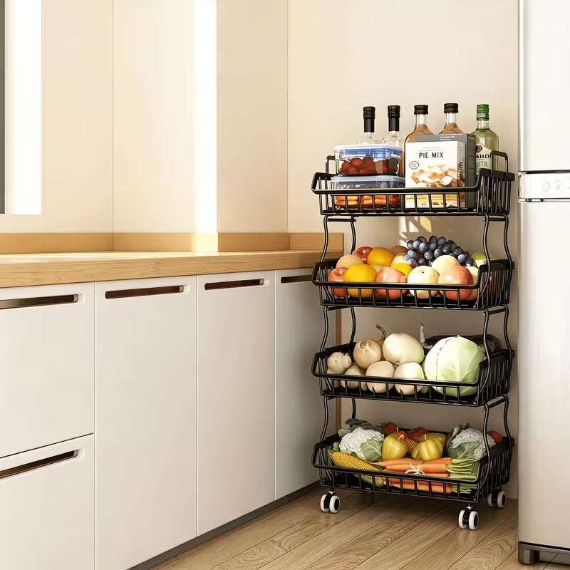 Fruit Vegetable Basket for Kitchen, 4-Tier Stackable Fruit Vegetable Storage Baskets