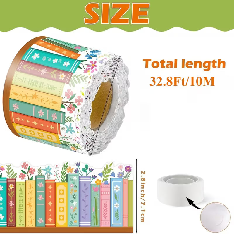 Wildflower Bookshelf Border Decoration - 32.8Ft Self-Adhesive Sticker