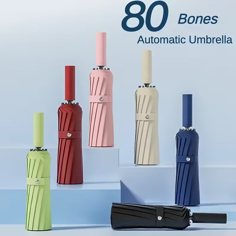 Windproof Automatic Umbrella 80 Reinforced Fiberglass Ribs, Stormproof 50+ For Men Women
