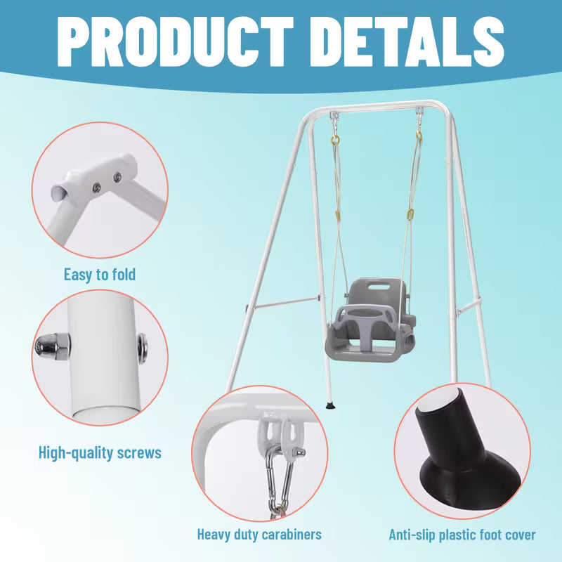 4-In-1 Toddler Swing Set with Foldable Metal Stand for Backyard