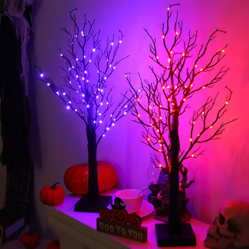 1/2pcs Halloween Decorations Indoor, Indoor Sculpture 24 Inch Halloween Tree with 120LEDS Orange &