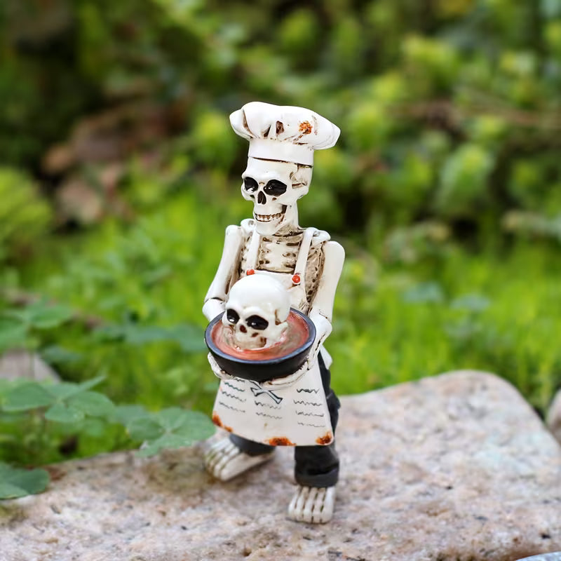 1pc Chef Hat Skull Ornament, Outdoor Garden Halloween Decoration Chef Skull