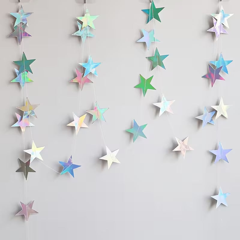 Star Garland Holographic Decor Party Streamers Twinkle Star Paper Banner Backdrop for Wedding Baby