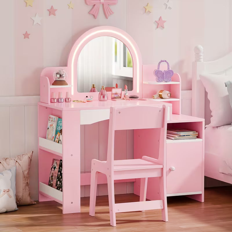 Girls' 2-in-1 Princess Vanity Set with Lighted Mirror Cool/warm