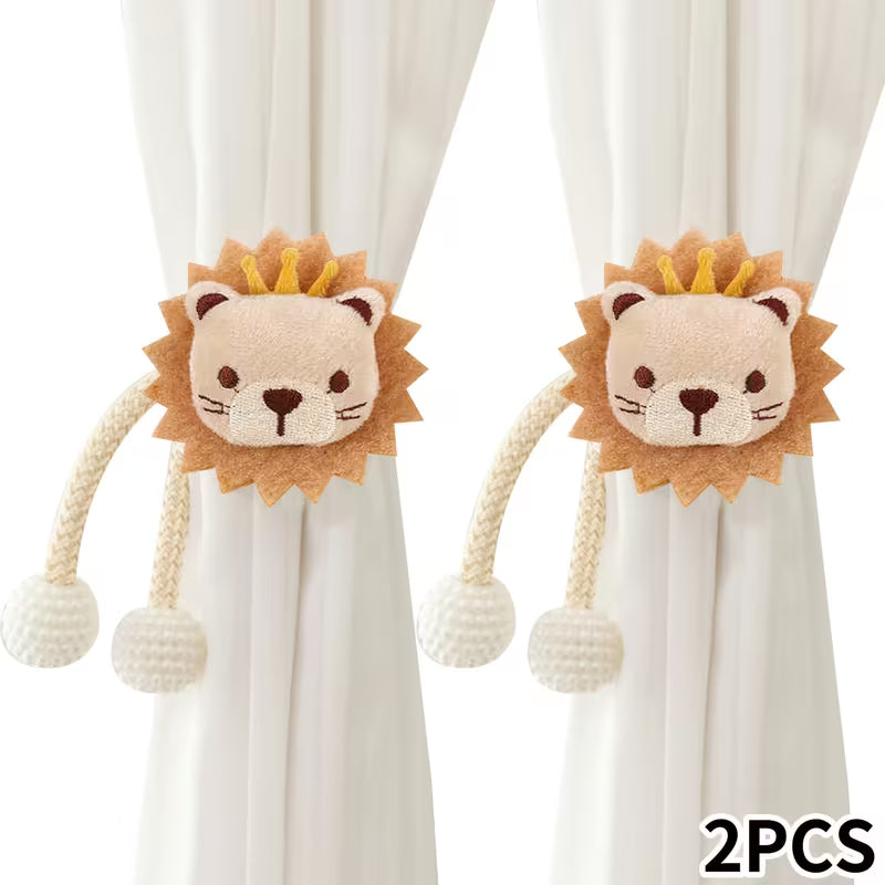 2pcs Adorable Lion & Bear Cartoon Curtain Tiebacks with Faux Pearls - Adjustable