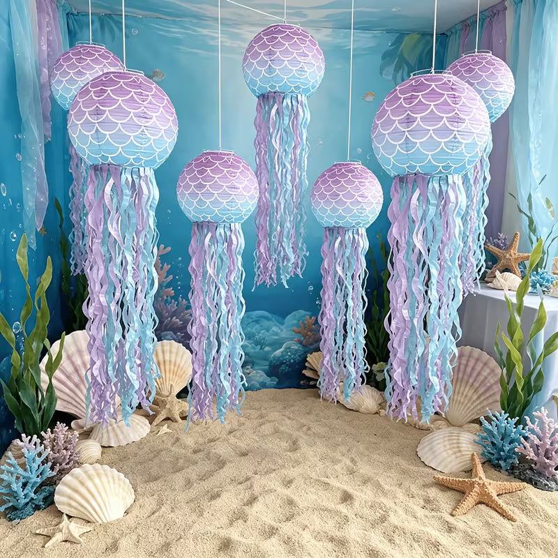 8-inch Mermaid Paper Lantern Set, Suitable for Ocean Party Decorations, Mermaid Themed Party