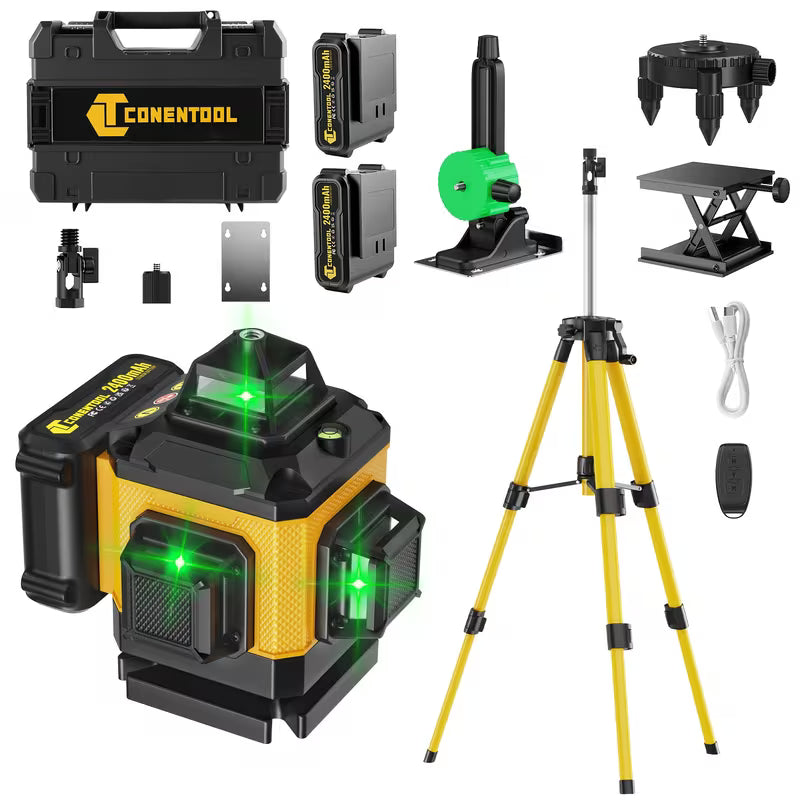 Laser Level 360 Self Leveling, Green Line 4D 16 Lines Laser Leveler Tool Cross Laser with Platform