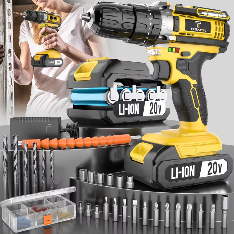 Portable Upgraded 20V Electric Cordless Drill Set, Multifunctional Cordless Drill with Battery