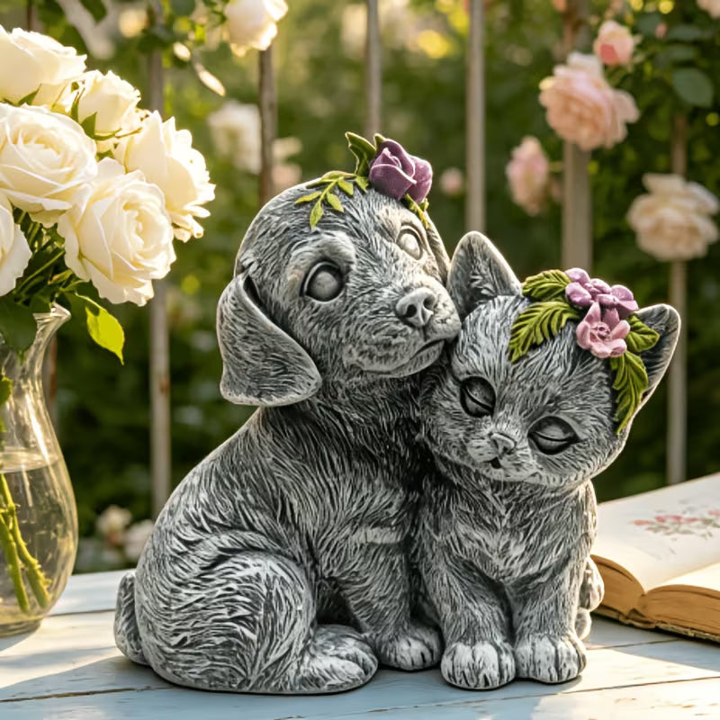 1pc 1pcs Resin Cat & Dog Garden Statue - European Pastoral Style Outdoor/Suitable for Lawn