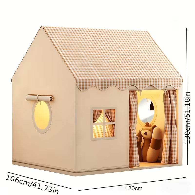 Cream Plaid Kids Play House Tent