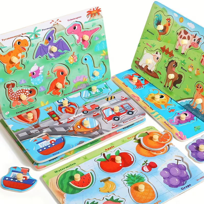 6-Piece Wooden Peg Puzzle Set