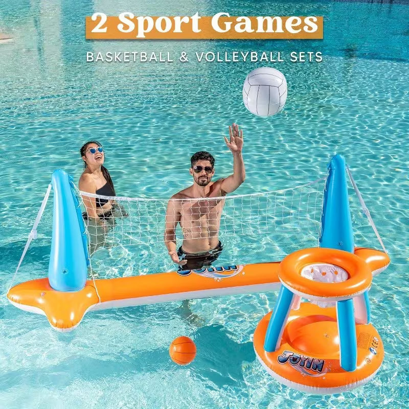 SYNCFUN Inflatable Pool Float Set Volleyball Net & Basketball Hoops