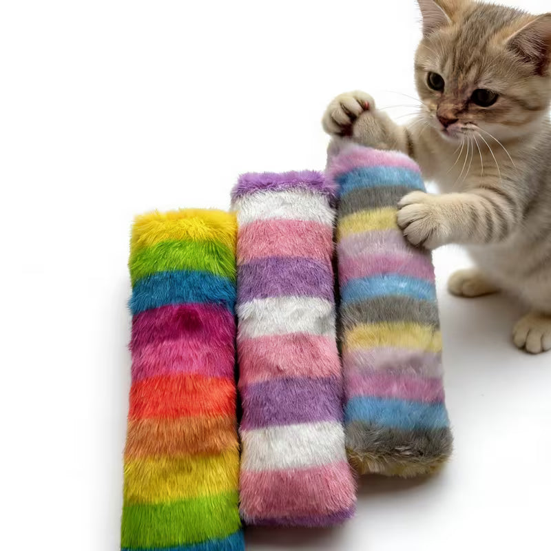 Random Color Interactive Cat Toy - Bite-Resistant Geometric Striped Pillow Set, Random Color