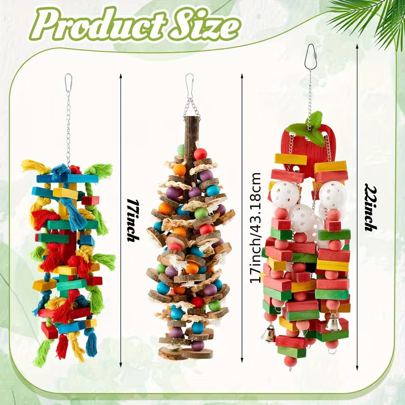 3-Piece Extra for Large Bird Parrot Toy Wooden