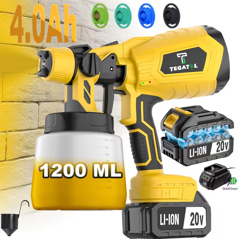 20V Cordless Paint Spray Gun Paint Sprayer Tool High Power with 40.58oz Container. Includes Lithium