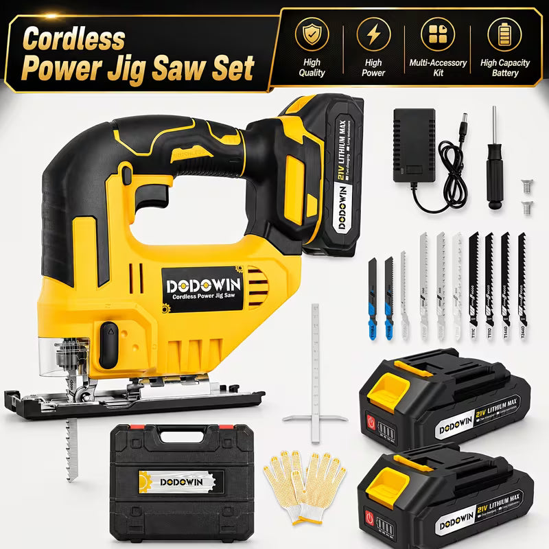 Cordless Jigsaw With 1/2 Batteries & Carrying Case, 0°-45° Bevel Cutting