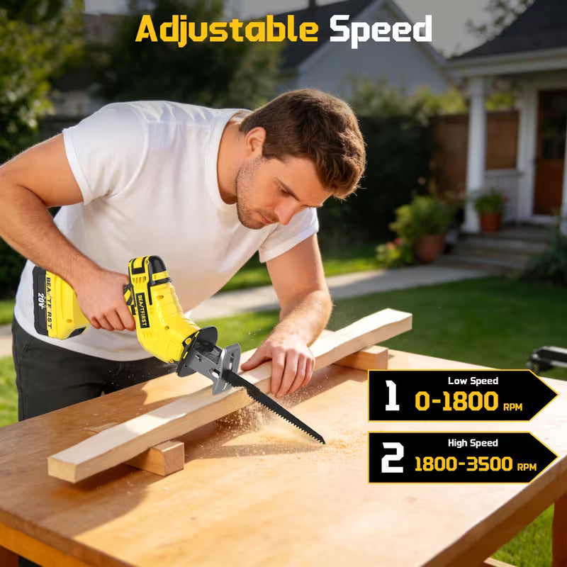 Newly Upgraded Electric Reciprocating Saw, Wireless HandSaw with LED Light And Safety Lock