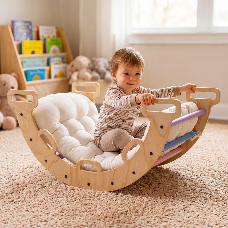 Wooden Rocking Climbing Arch with Cushion 3-in-1