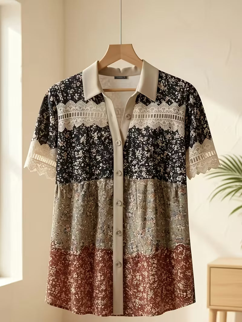 2026 New Women's Clothing: Casual Shirt Collar Short-Sleeve Regular Cardigan Printed Women's