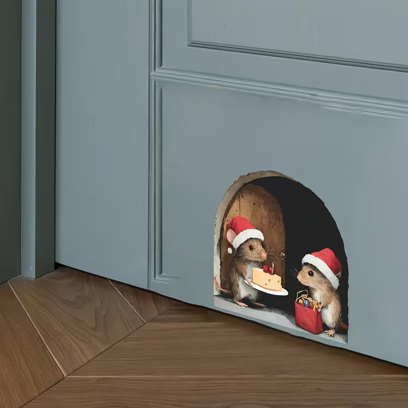 1pc, Wall Sticker, Christmas Mouse Hole, Removable Waterproof PVC Decal
