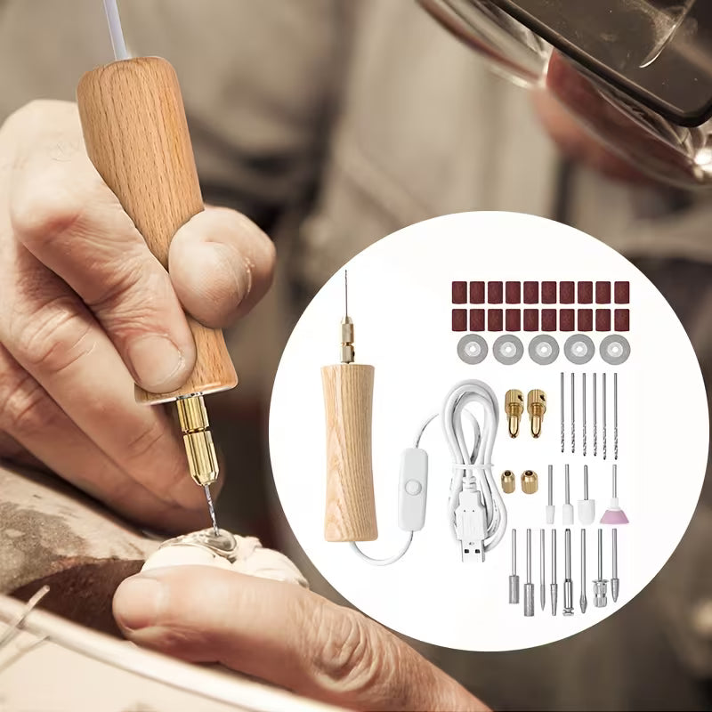 46pcs Mini Electric Drill Epoxy Resin Hole Puncher, USB Mini Electric Drill for Grinding, Polishing