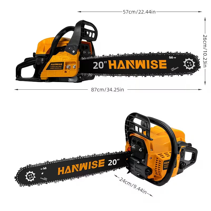 20-Inch Heavy-Duty 58CC Gasoline Chainsaw, Wood