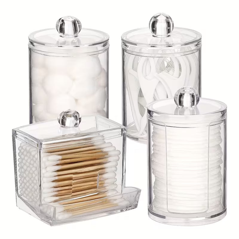 4 Pack Qtip Holder Bathroom Container, Storage Box 10/7oz Ball Swabs Pads Dispenser