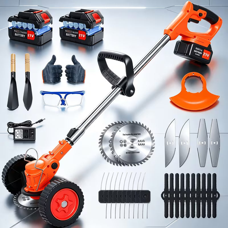 Cordless Grass Trimmer - 2X 21V 4000Mah Batteries, 30-80Min Runtime No Frequent Charging