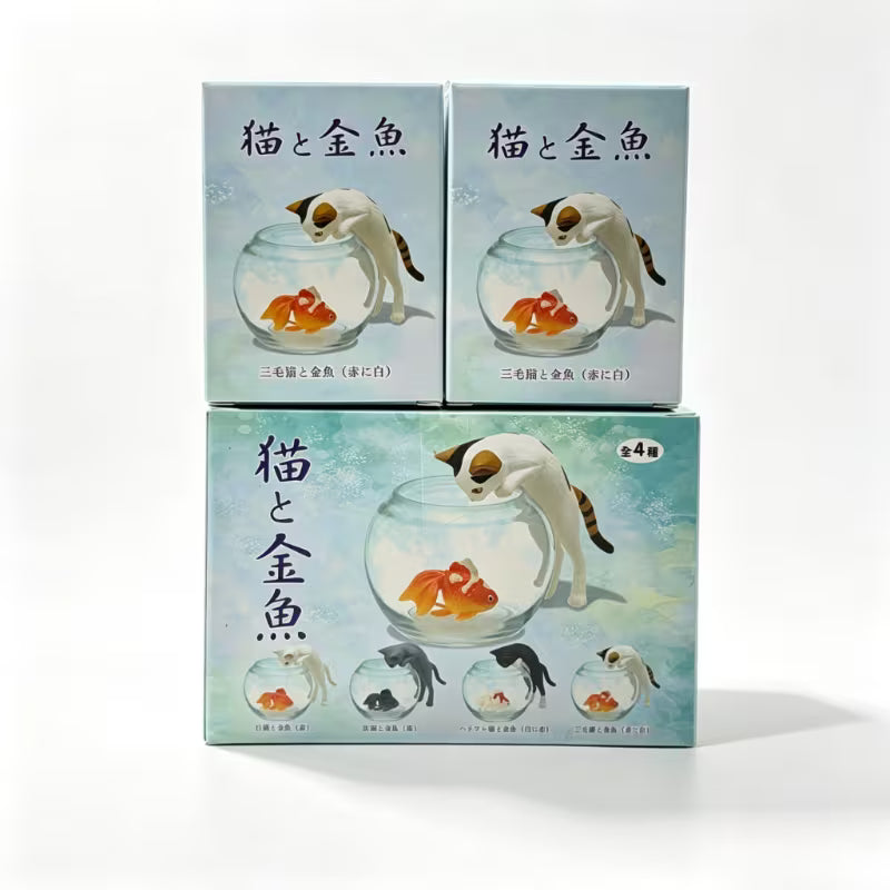 Style Cute Cat Catching Fish in Aquarium Set