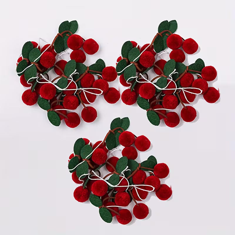Pcs Cherry Garland Decor Valentine's Day Cherries Party Decoration Mother's Day Pompom Felt Bunting