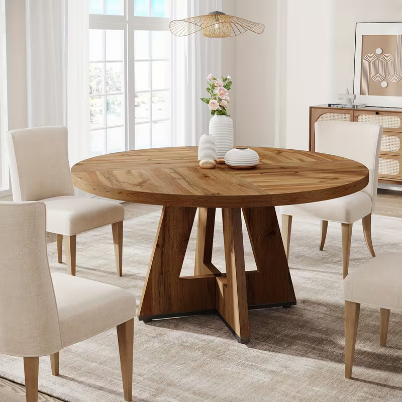 47 Inch Farmhouse Dining Table, Rustic Round Dinner Table for 4