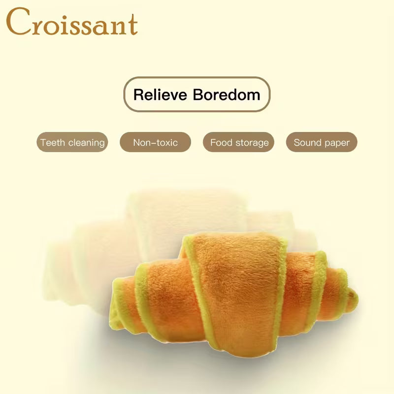 Plush Croissant Dog Toy, Interactive Squeaky Treat Dispensing Set