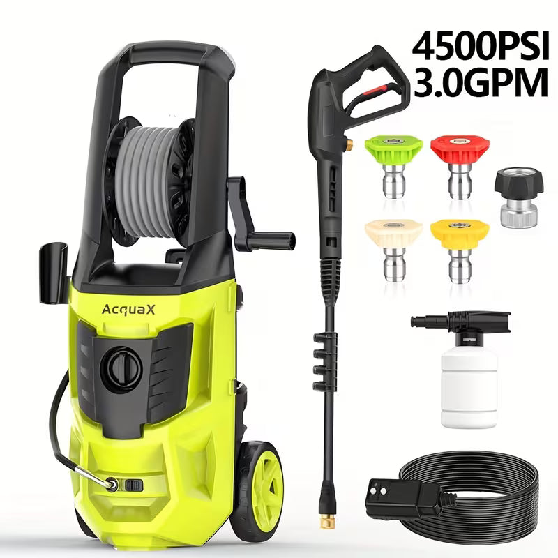 Electric Pressure Washer with Storage Reel, 20FT Hose, 4 Nozzles & Foam Cannon