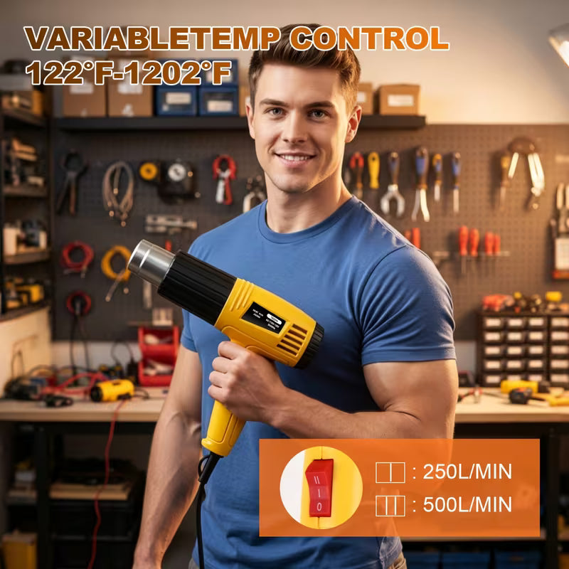 1600W Heat Gun, Dual Temperature Settings Hot Air Gun with 4 Nozzle Attachments