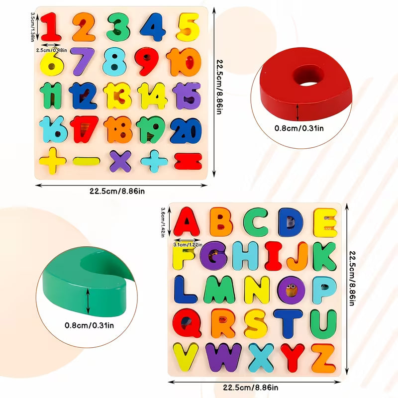Wooden Alphabet and Number Puzzle 2-Pack