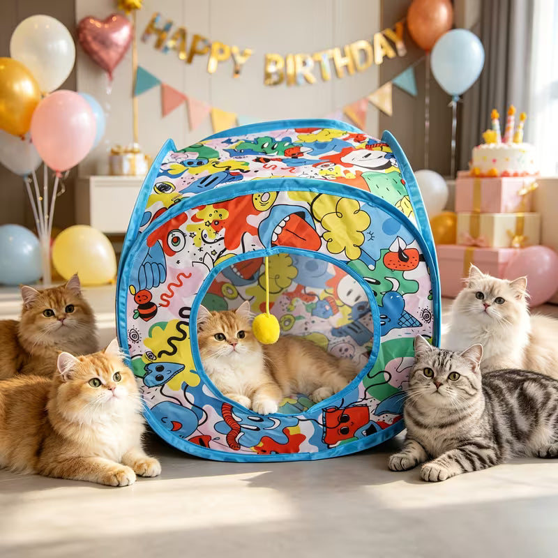Cat Tunnel Interactive Hideaway Collapsible Pop-up Play Tent