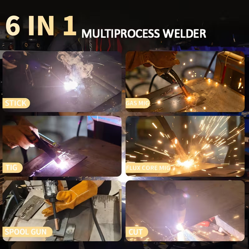 Plasma Cutter Welder Combo, Gas MIG/Gasless MIG/HF TIG/Stick/CUT/Spool Gun Compatible 6in 1