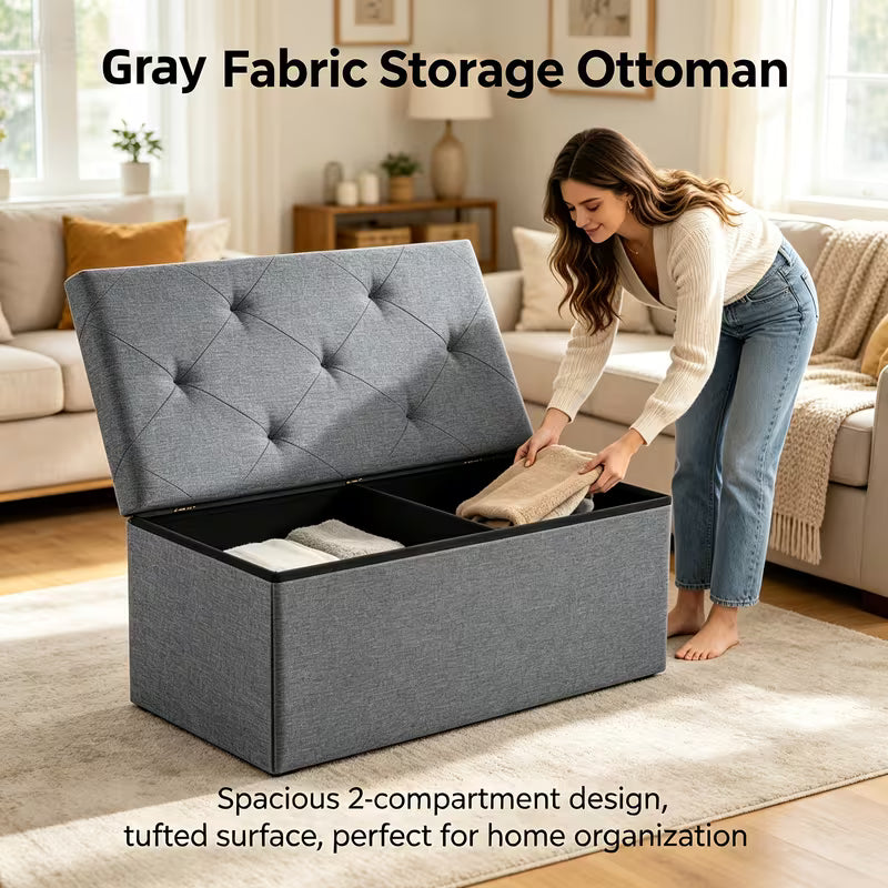 Heavy Duty Multifunctional Folding Storage Footstool Bench, Grey