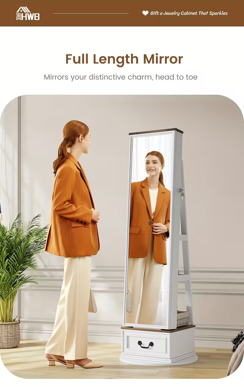 Vintage-Inspired 360° Swivel Jewelry Mirror Cabinet with Lights - Lockable