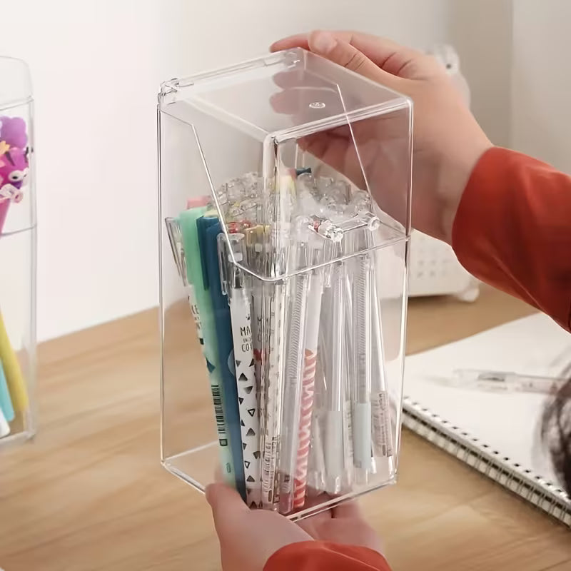 1pc Clear Storage Box Mask Organizer Acrylic Pencil Holder for Desk Multifunctional with Lid