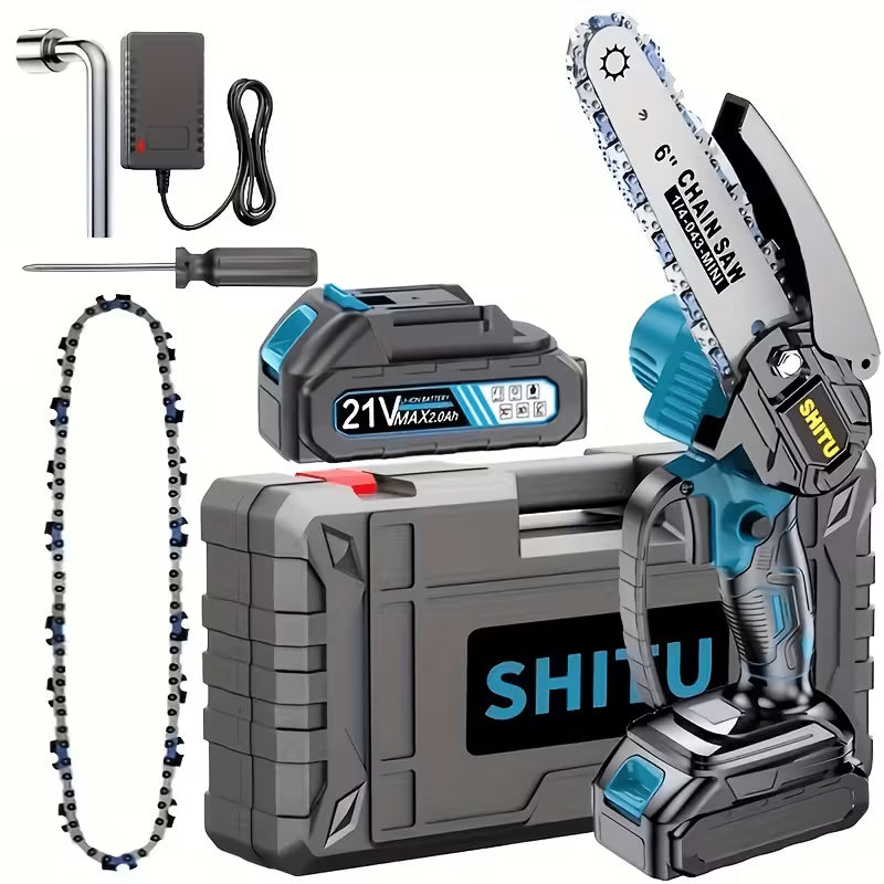 Mini Cordless Chainsaw, Lightweight & Portable Handheld Electric Tree Cutter with Splash Guard