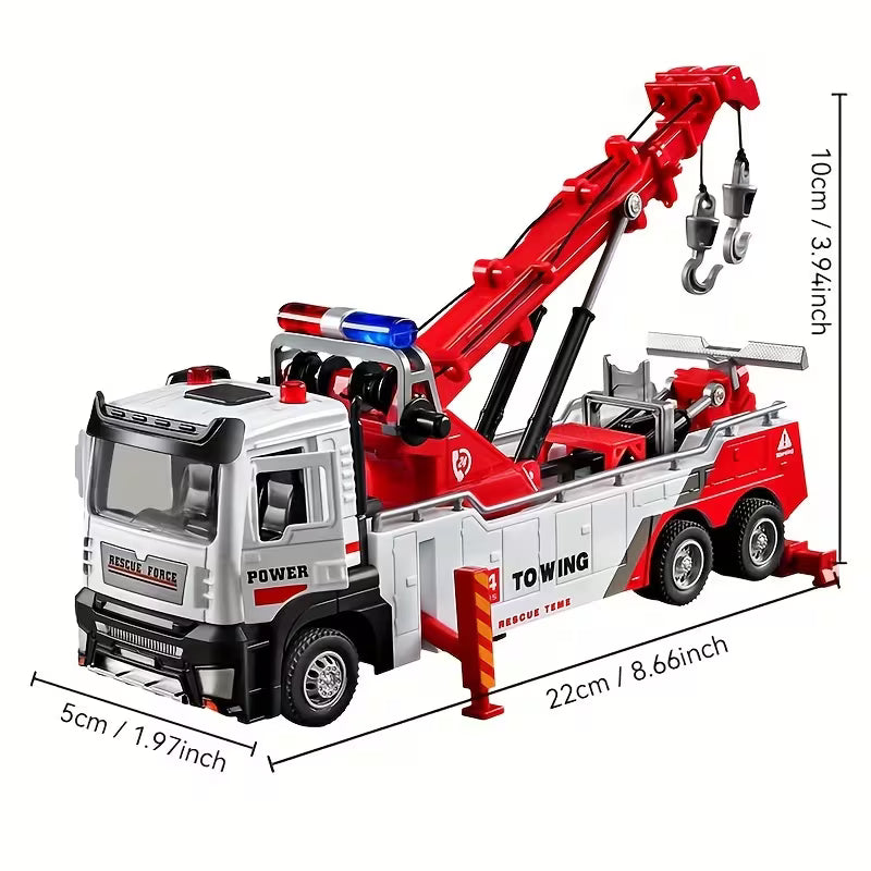Multifunctional Double-hook Tow Truck Model Toy with an Alloy Cab