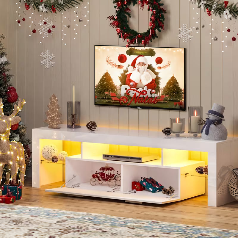 High Gloss White TV Stand, Glass, White