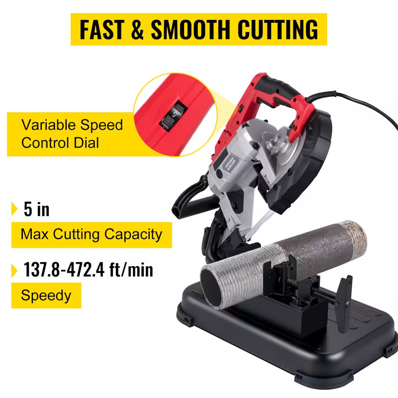 VEVOR Portable Band Saw, 110V Removable Alloy Steel Base Cordless 5 Inch Cutting Capacity Hand held