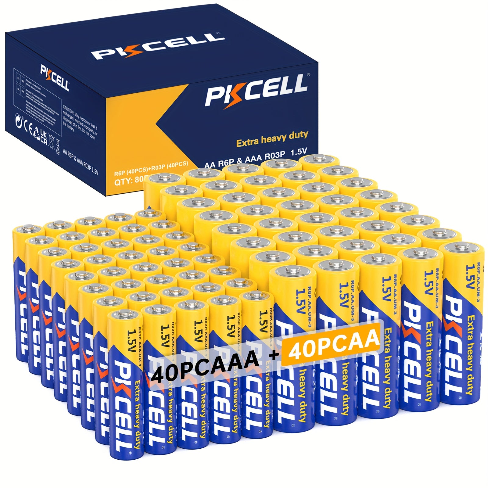 PKCELL AAA+AA 80 Combo Pack Batteries, 1.5V Carbon Battery