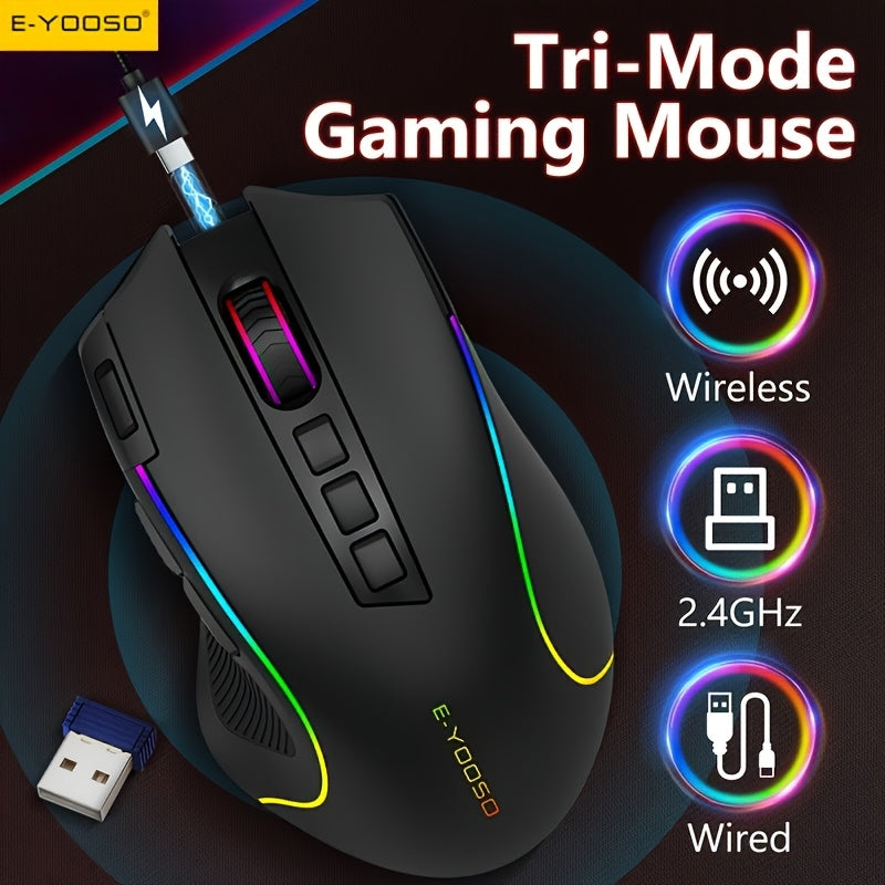 Tri-Mode Esports Gaming Mouse - 2.4G/ Wired/ Wireless Connectivity, Built Set