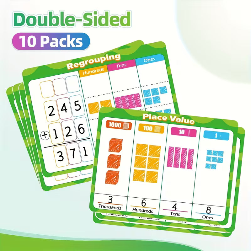 10-Piece Place Value Chart Dry Erase Flash Cards • Addition
